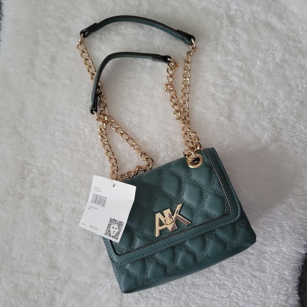 Anne Klein Kelly Quilted Satchel Handbag Rosemary Green & Tan NEW